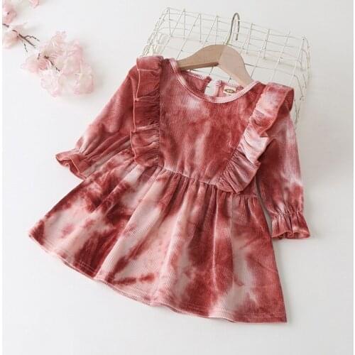 Fashion Newborn Baby Girl Dress Tie Dye Ruffles Flare Sleeve Princess Toddler Girl Dress Party Wedding Baby Girl Clothes 0-18M