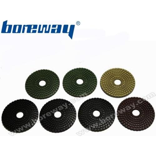 BOREWAY hot sell 4inch 100mm colour wet use spiral olivine diamond polishing pad +M14 Foam Backer Pad Free Shipping