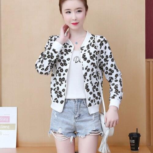 Plus Size Bomber Jacket 2021 Summer Womens Jackets Floral Coat Female Long Sleeve Casual Thin White Outwear Clothes Short Tops