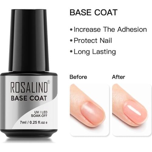 ROSALIND 7ml Base Coat Gel Nail Polish Clear Color Soak off Nail Lacquer UV LED Lamp Semi Permanent Gel Varnish For Nail Art