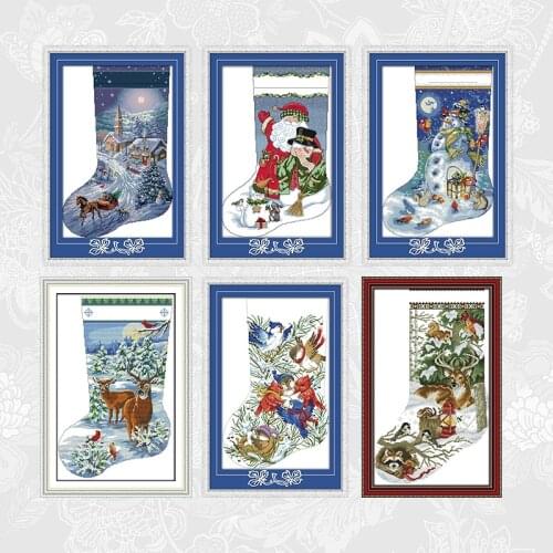 Christmas Stockings Series Counted Cross Stitch Fabric 11CT 14CT DIY Handmade Embroidery Thread Sets Home Decor Needlework