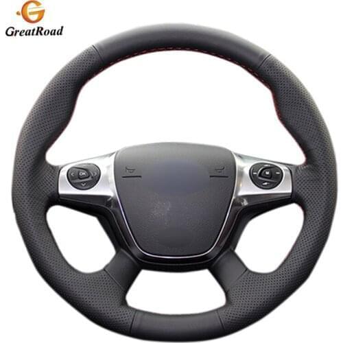 Hand-stitched Black Genuine leather Steering Wheel Cover for Ford Focus 3 2012-2014 KUGA Escape 2013-2016 C-MAX 2011-2018