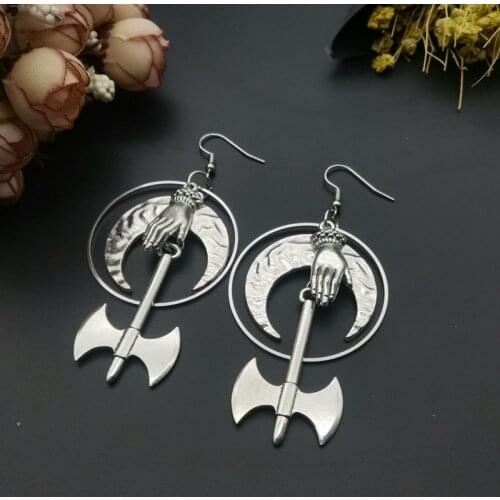 Axe & Sword Weilder Dangle Earrings Miniature Weapon Jewelry Battle Axe Earrings Gothic Medieval Axe Earrings Moon