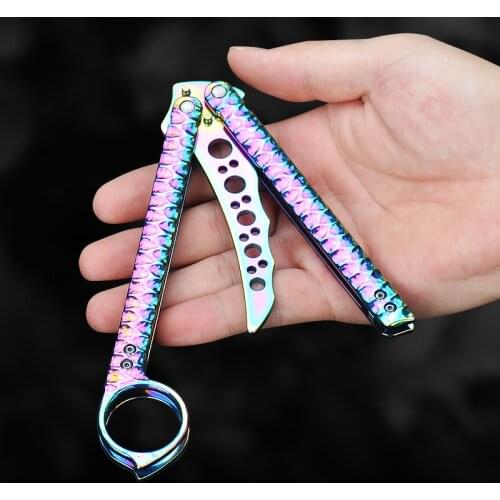 Beginner Folding Butterfly Knife with Attacking Tail Stainless Steel Butterfly Practice Knife Throwing Training Knife (No Blade)