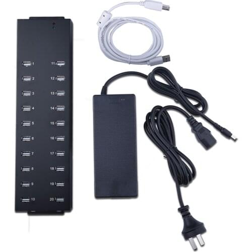 Rack Mount 20 Ports Powered USB 20 Hub that Syncs and Charges Simultaneously Power input surge protection (120W) for each port