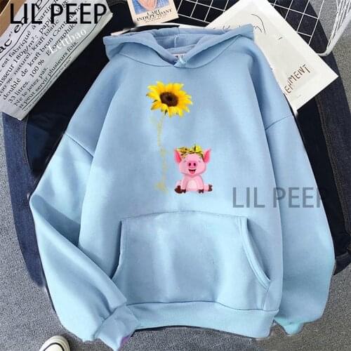 Oversized Cute Sunflower Pig Print Sweatshirt Kawaii Hoodies For Women Top Clothes Hoody Female Winter Women Hoodies Full Sleeve