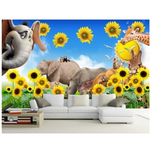 High Quality custom 3d wallpaper murals beautiful childrens room fresh cartoon elephant sunflower child house wall murals decor