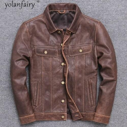 High Quality Real Leather Jacket Men Clothing short Cow Leather Coat Men Motoecycle Jacket for Men Style Veste Cuir Homme 2021