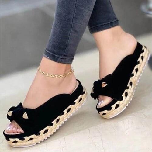 Women Sandals Sweet Wedge Heels Sandals For Summer Shoes Women Straw Platform Sandalias Mujer Wedges Shoes For Women Slippers