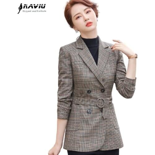 Plaid Blazer Women Autumn 2021 New High End Casual Long Sleeve Slim Jacket Office Ladies Work Coat