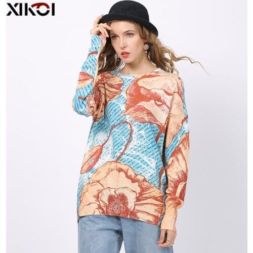 Retro Women Loose Knitting Sweater Spring Autumn Femme Pull Tops O-Neck Floral Print Casual Female Pullovers 2021 Knitwear