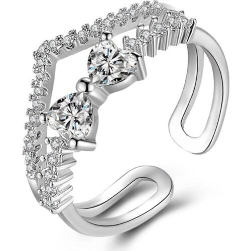 2021 New Korea Fashion Bowknot Rings For Women Crystal Cubic Zirconia Adjustable Crown Ring Luxury Jewelry Gifts Anillos Mujer