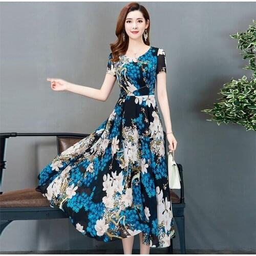2020 Summer Dress Female Vintage Chiffon Maxi Dress Women Floral Elegant Office Dress Dresses Plus Size M-4XL Vestidos