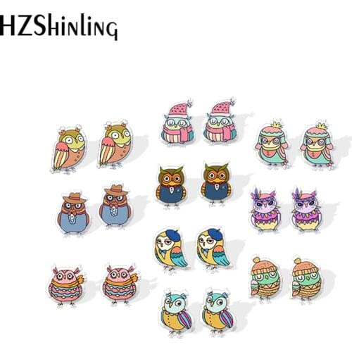 2020 New Colorful Owl Stud Earring Beautiful Birds Art Acrylic Earrings Resin Epoxy Handmade Jewelry