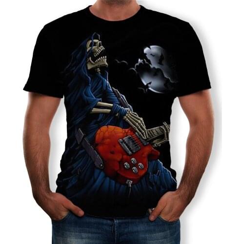 2021 summer fashion new style with 3D printed pattern of skull head for men. Casual short-sleeved T-shirt top