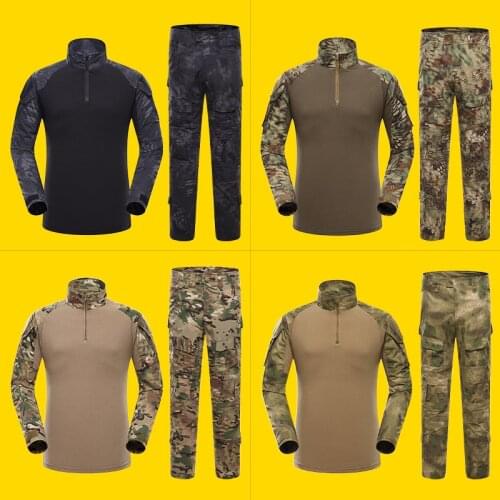 Army Fan Outdoor CS Wargame Shooting Camouflage Training Uniform Suit Without Elbow Knee Pads Men Hunting Long Sleeve Shirt+Pant