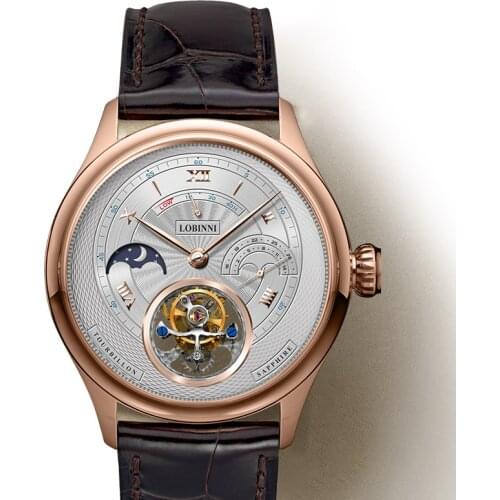 Tourbillion watch for men,mens automatic wrist watches LOBINNI man luxury waterproof skeleton mechanical wristwatch dress reloj