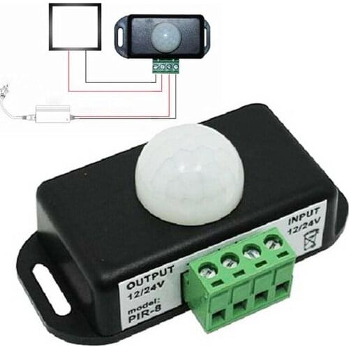 DC 12V 24V 8A Automatic Adjust PIR Motion Sensor Switch IR Infrared Detector Light Switch Module for LED Strip Light Lamp