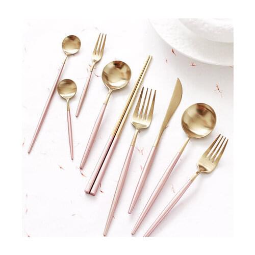 European Creative Stainless Steel Rose Gold Steak Cutlery Western Cutlery Set Home Sweet Fork Spoon 9p'cs