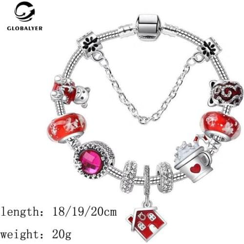 European and American popular Warm home red house pendant bracelet DIY Creative detachable bear beaded jewelry Free shipping 330