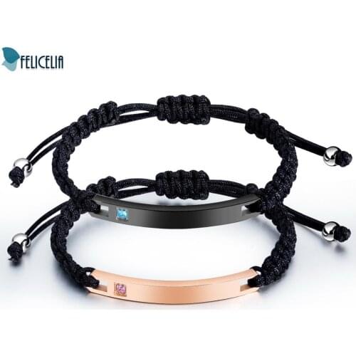 Felicelia 2PCS His and Hers Handmade Rope Braided Nameplate ID Matching Couple Bracelets for Lover