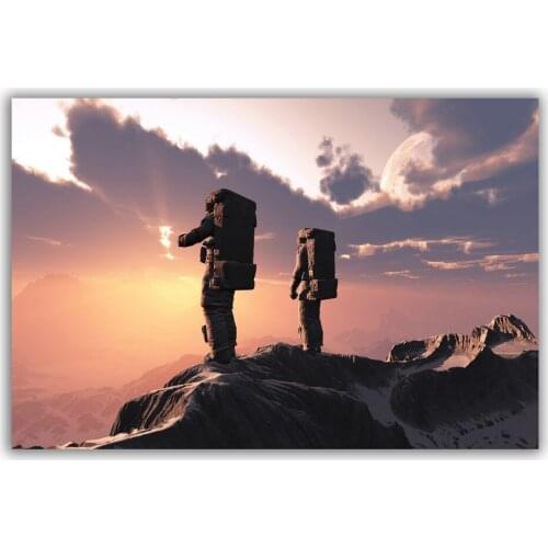 HT026 Spectacular Universe Earth And Moon Space Station Astronaut Silk Fabric Poster Art Decor Indoor Painting Gift