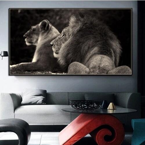 Nordic Black Lion &Lioness Canvas Paintings Animal Poster and Prints Wall Pictures for Living Room Cuadros Home Decor Large Size