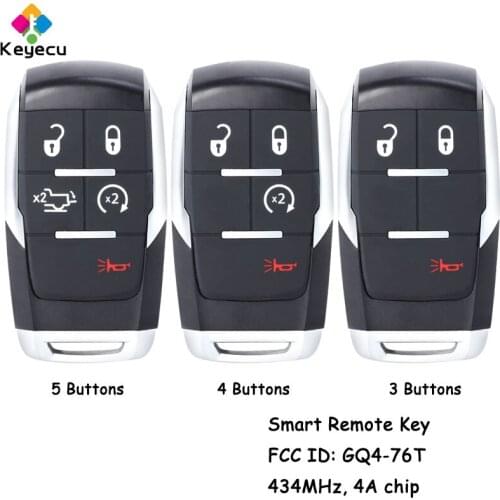 KEYECU Smart Remote Car Key With 3 4 5 Buttons 434MHz 4A Chip for Ram Pickup HD 2500 3500 4500 5500 2019 2020 Fob FCC ID GQ4-76T