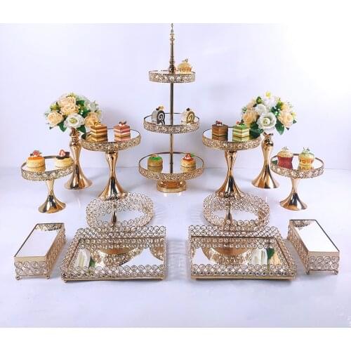 3pcs-13pcs Cake Stand Set Beautiful Tray 3 Tier Gold Cupcake Dessert Display Decoration Tools Wedding Crystal Acrylic Mirror