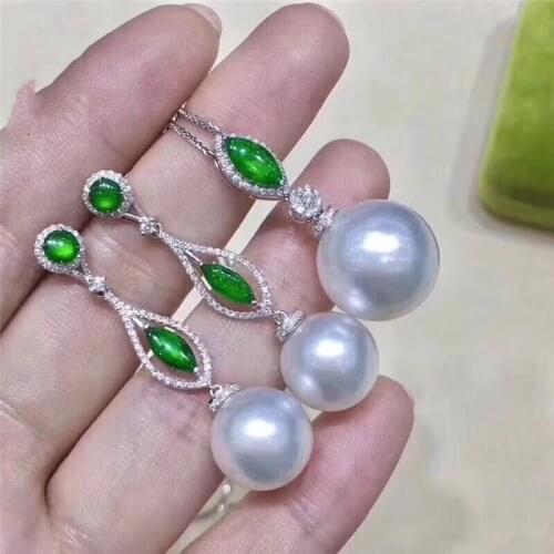D415 Pearl Set Fine Jewelry 9-12mm Natural Round Fresh Water White Pearls Jewelry Sets for Women Presents