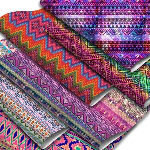 Geometric Theme Faux Leather Sheets Ethnic Style Chevron Striped Printed Synthetic Leather Fabric 20x33cm for DIY Earrings Bows