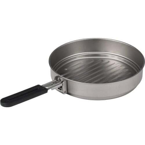 Lixada Outdoor Cookware 1400ml Titanium Fry Pan Ultralight Grill Frying Pan with Folding Handle Picnic Camping Equipment