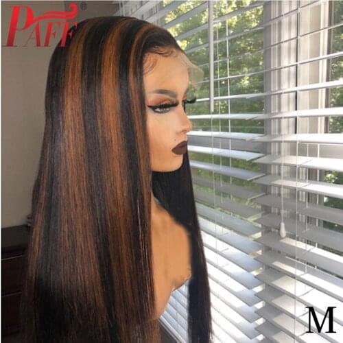 Honey Blonde Brown Ombre 13x4 Lace Front Human Hair Wigs 150% Density Straight Brazilian Remy Highlight Color 1B/33 Preplucked