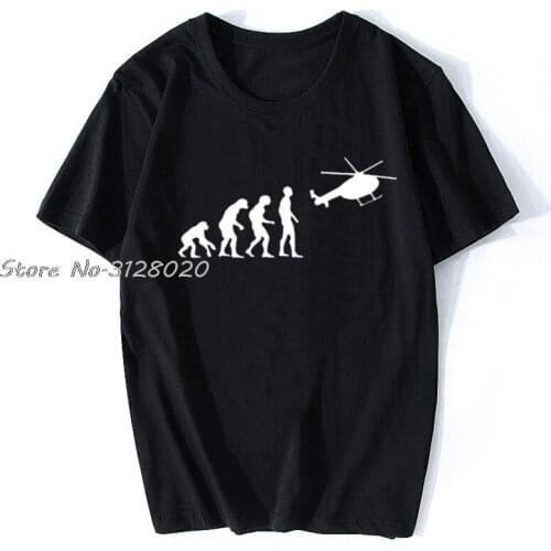 Fashion T Shirt 100% Cotton Men Design Top Funny Printed Evolution Helicopter Pilot Christmas Present Joke O- Neck Cool T-shirt