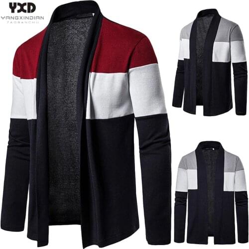 Man Shawl Collar Cardigan Men Fashion Autumn Slim Fit Long Mens Cardigans Casual Hit Color Knitted Cardigan Sweater Knitwear new