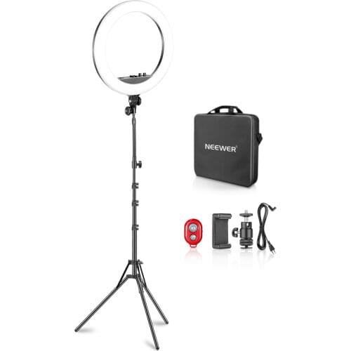 Neewer 18-inch Bi-color LED Ring Light with LCD Display and Battery Holder, Max. 61.8inch Stand and Carry Bag Included