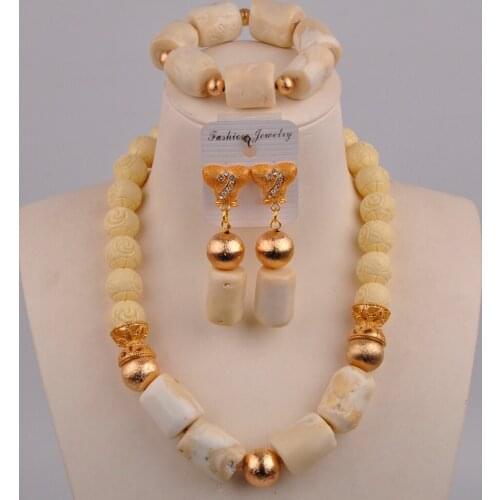 Nigeria White Coral Beads Jewelry Set African Wedding Coral Bridal Jewelry Sets for Women 2-4-B1