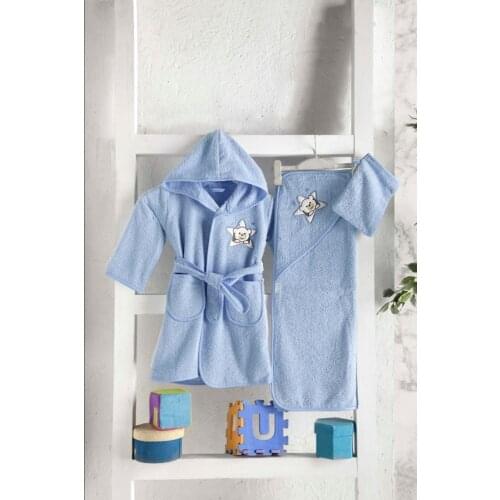 0-2 AGE BLUE BEAR Newborn Infant Boys Girls Sets Baby Gowns Cartoon Flannel Bathrobes+ baby body towel + baby head towel/ pouch