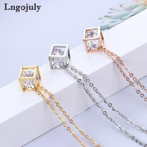 New Titanium Steel Square Zirconia Necklaces For Women Anniversary Engagement Wedding Party Necklace Accessoeries Jewelry Gift