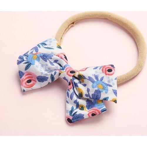 10pcs/lot 3.5inch Floral Print Bow Headband Fabric Hair Bows Soft Nylon Hair Band For Infants Baby Hair Accessory