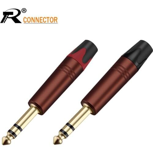 Gold-plated 6.35mm Jack 3 pole Stereo High quality Jack Speaker Wire Connector Microphone Audio Plug black/red Tail