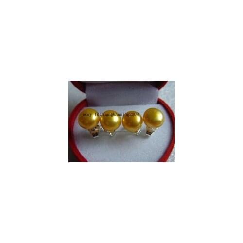 Lovely Fine 10-11mm Golden Akoya Cultured Pearl Earring AAA Ohrringe yellow watch sterling wings wholesale [2 pair