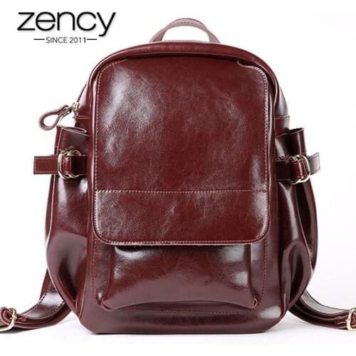 Zency 2021 New Model Women Backpack 100% Genuine Leather Large Capacity Spring Vocation Knapsack Daily Casual Travel Bag Coffee