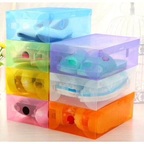 Foldable Plastic Shoe Boxes Thicky Colored Transparent Plastic Clamshell Shoe Boxes Dustproof Organizing Boxes Supply 25