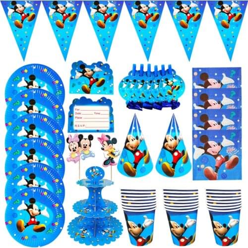 Mickey Mouse Theme Kids Birthday Party Decorations Cup Plate Pennant Balloon Disposable Tableware Baby Shower Party Supplies