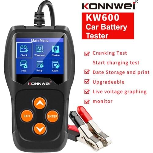 KW600 Car Battery Tester For 12V Analyzer 100 to 2000 CCA 12 Volts Battery tools for Car Quick Cranking Charging Diagnostic
