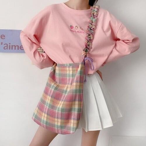 Hylhexyr Women Check Pattern Shoulder Bag Versatile Leisure Portable Totes Student Canvas Crossbody Bags Large Capacity Handbag