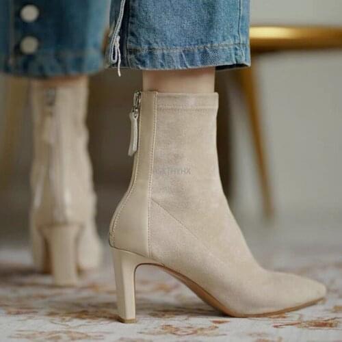 High Heel Boots Womens 2022 New Korean Style Autumn and Winter Mid Heel Stretch Thin Boots Pointed Toe Sock Boots Women