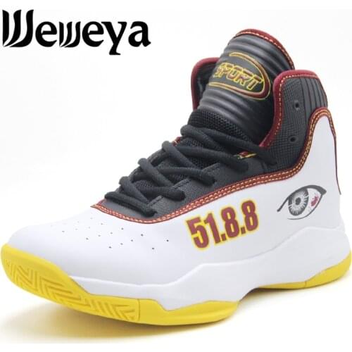 Weweya Yellow Man Basketball Shoes with Eyes Pattern Sneakers High Quality Trainers Zapatillas Basquetbol Basket Homme Size 47