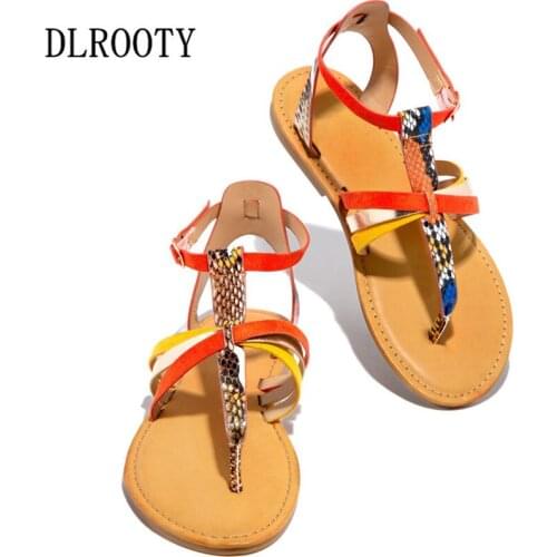 Women Sandals Flip Flops Flats Summer Fashion Snake Buckle Strap Breathable Non-slip Woman Slides Casual Female Plus Size 35-43